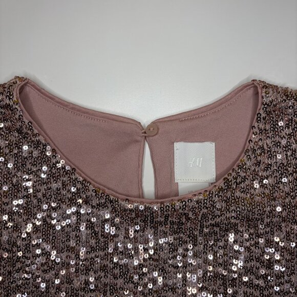 H&M Sequin Crew Neck Top Womens Size XSmall Pink Short Sleeves Cocktail Party - Picture 3 of 8